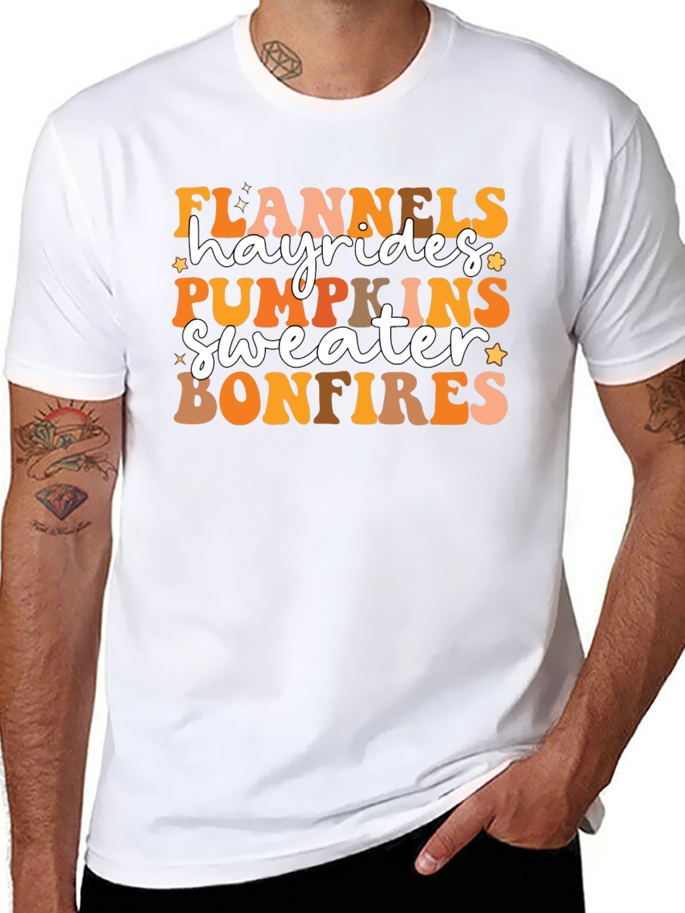 Fall Favorites T-Shirt: Flannels Hayrides Pumpkins Bonfires