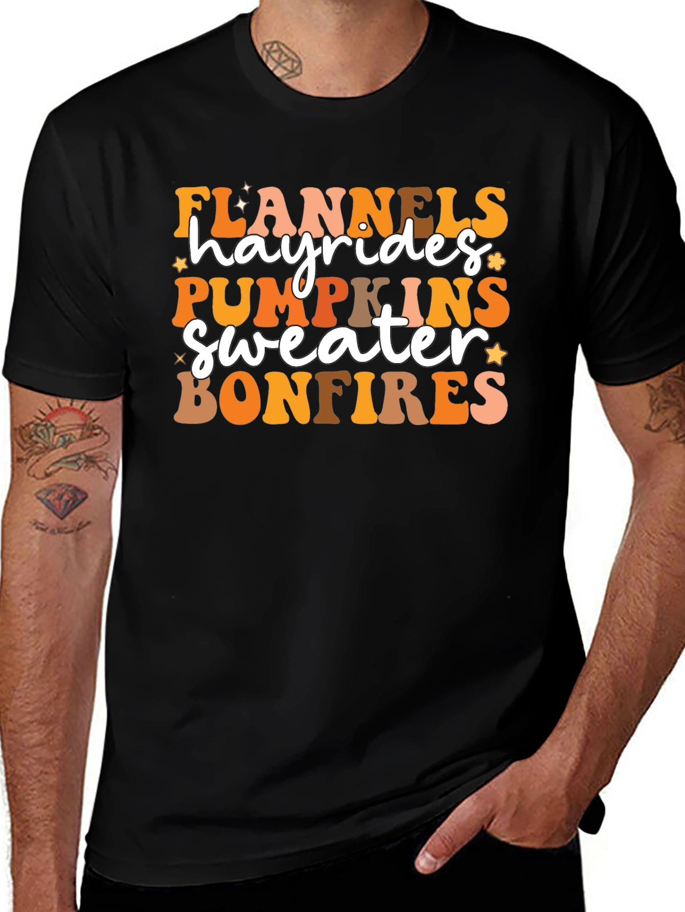 Fall Favorites T-Shirt: Flannels Hayrides Pumpkins Bonfires