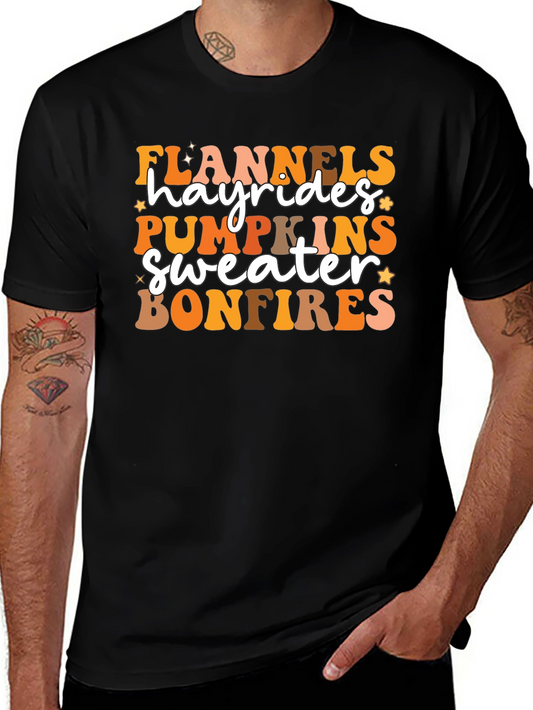 Fall Favorites T-Shirt: Flannels Hayrides Pumpkins Bonfires