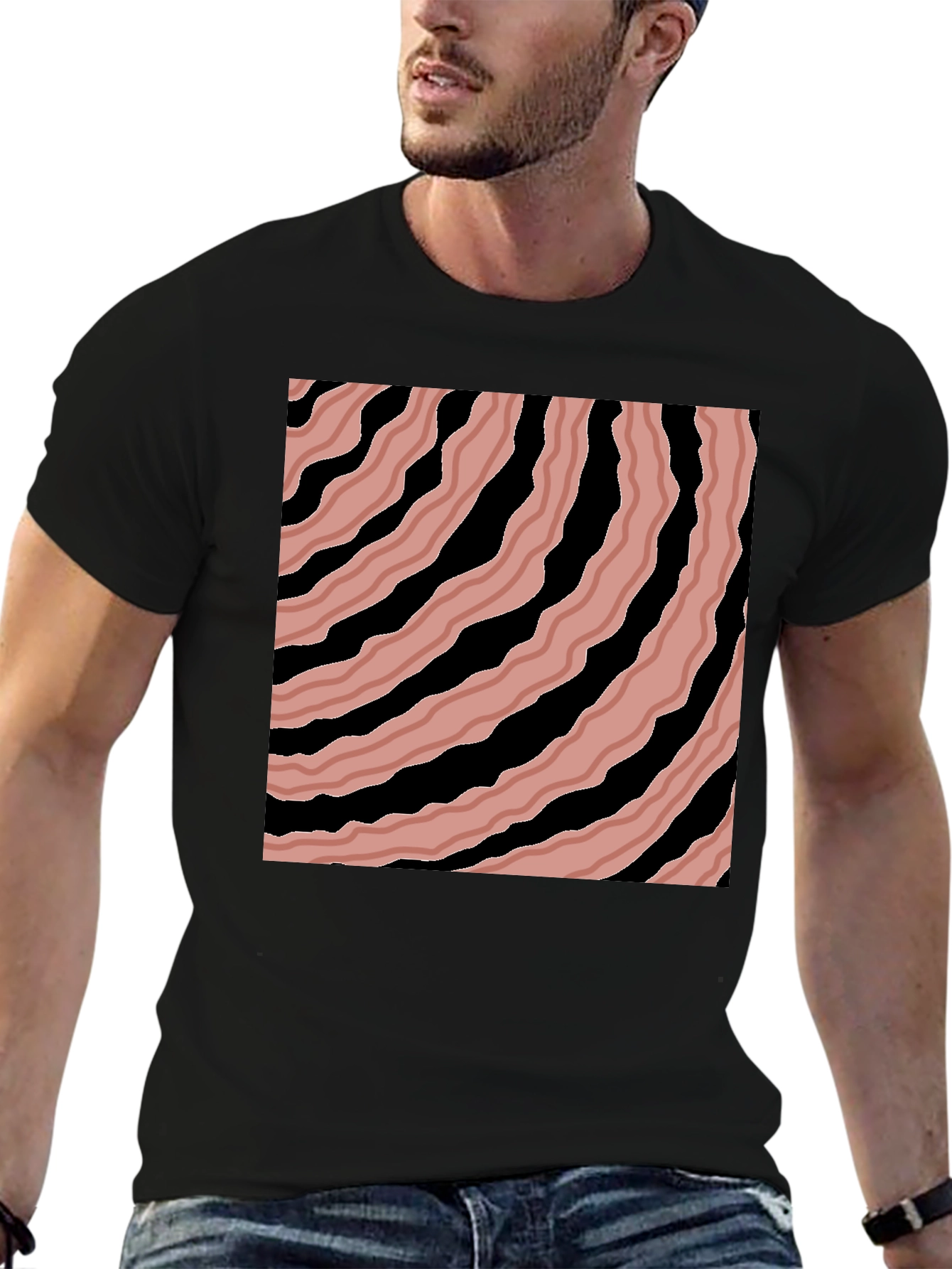 Abstract Striped Graphic Tee - Mens Black T-Shirt