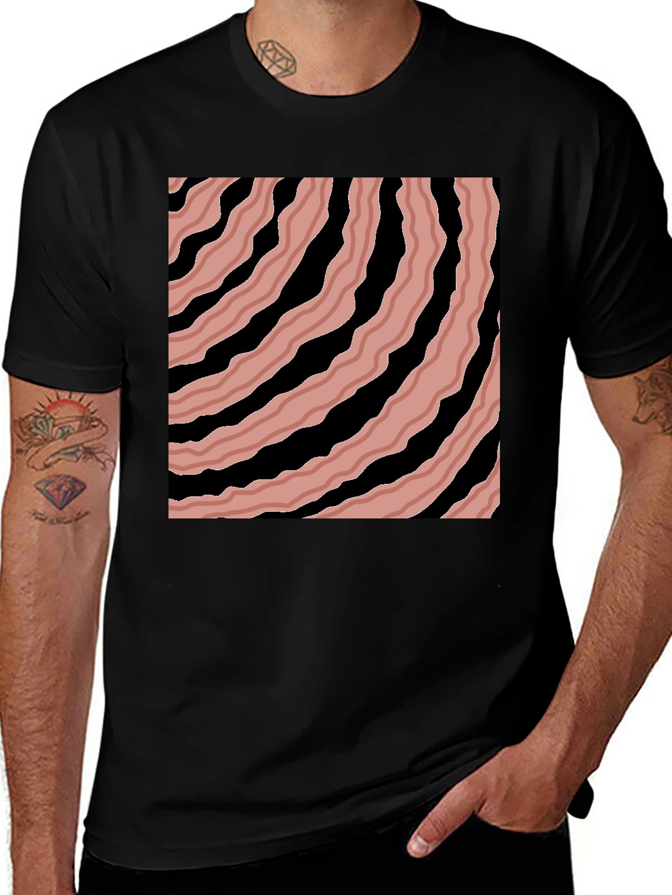Abstract Striped Graphic Tee - Mens Black T-Shirt