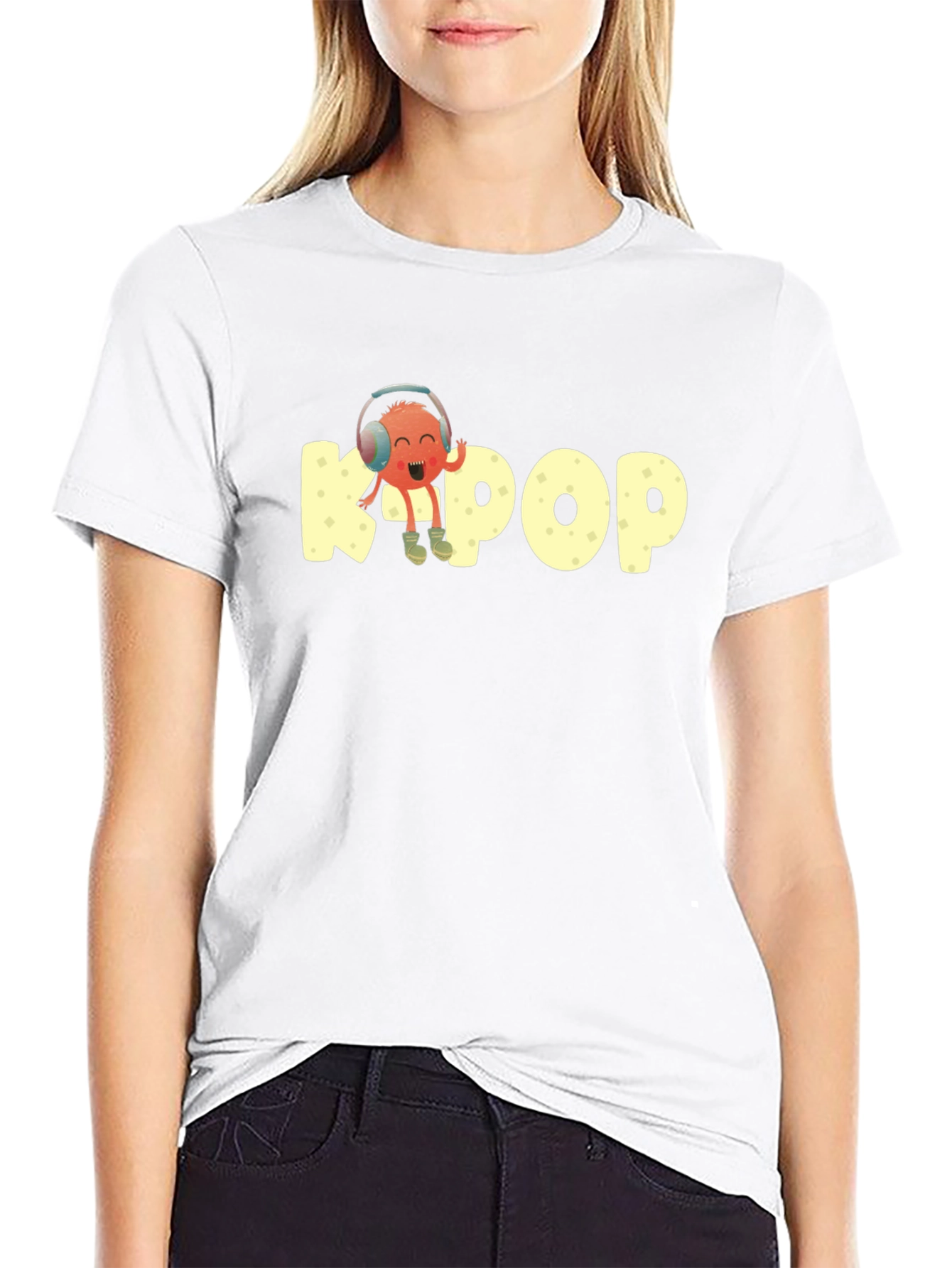 K-Pop Cartoon Graphic Tee - Black