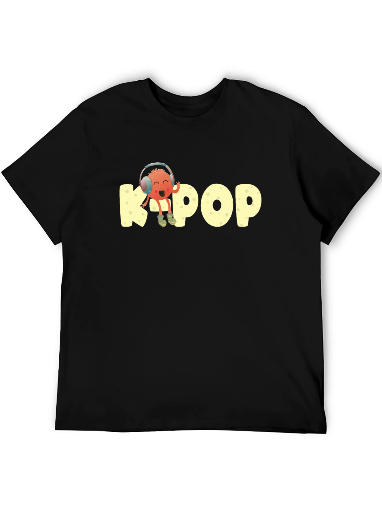 K-Pop Cartoon Graphic Tee - Black