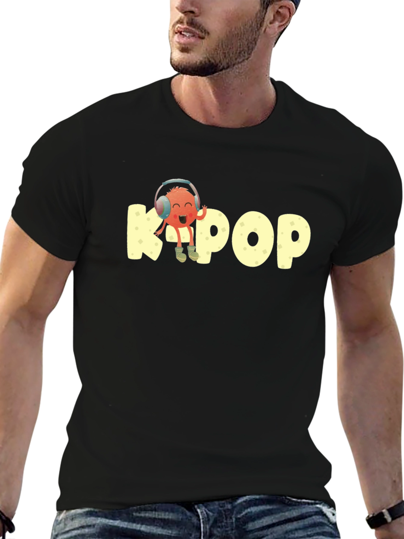 K-Pop Cartoon Graphic Tee - Black
