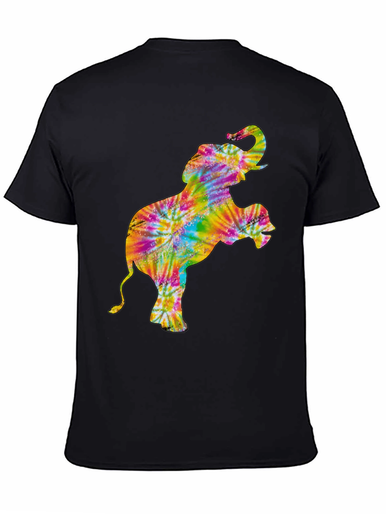 Tie-Dye Elephant Graphic Black T-Shirt