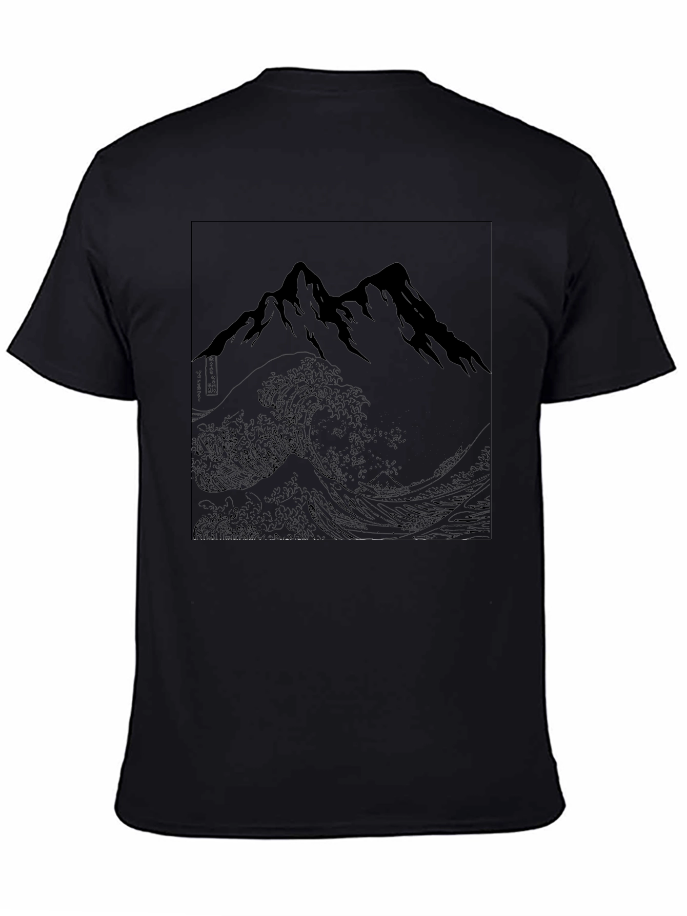 Black T-Shirt with Mountain Wave Graphic