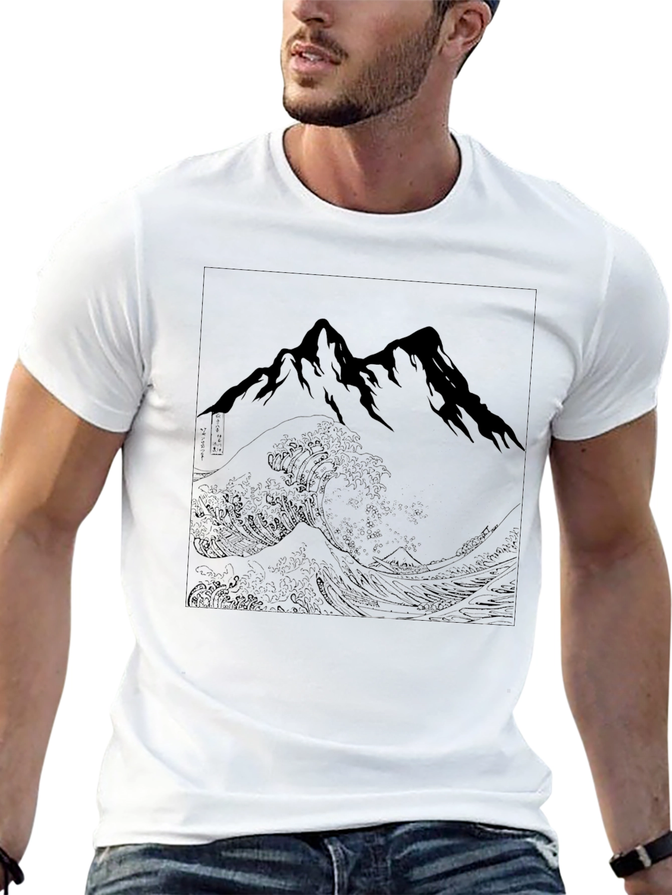 Black T-Shirt with Mountain Wave Graphic