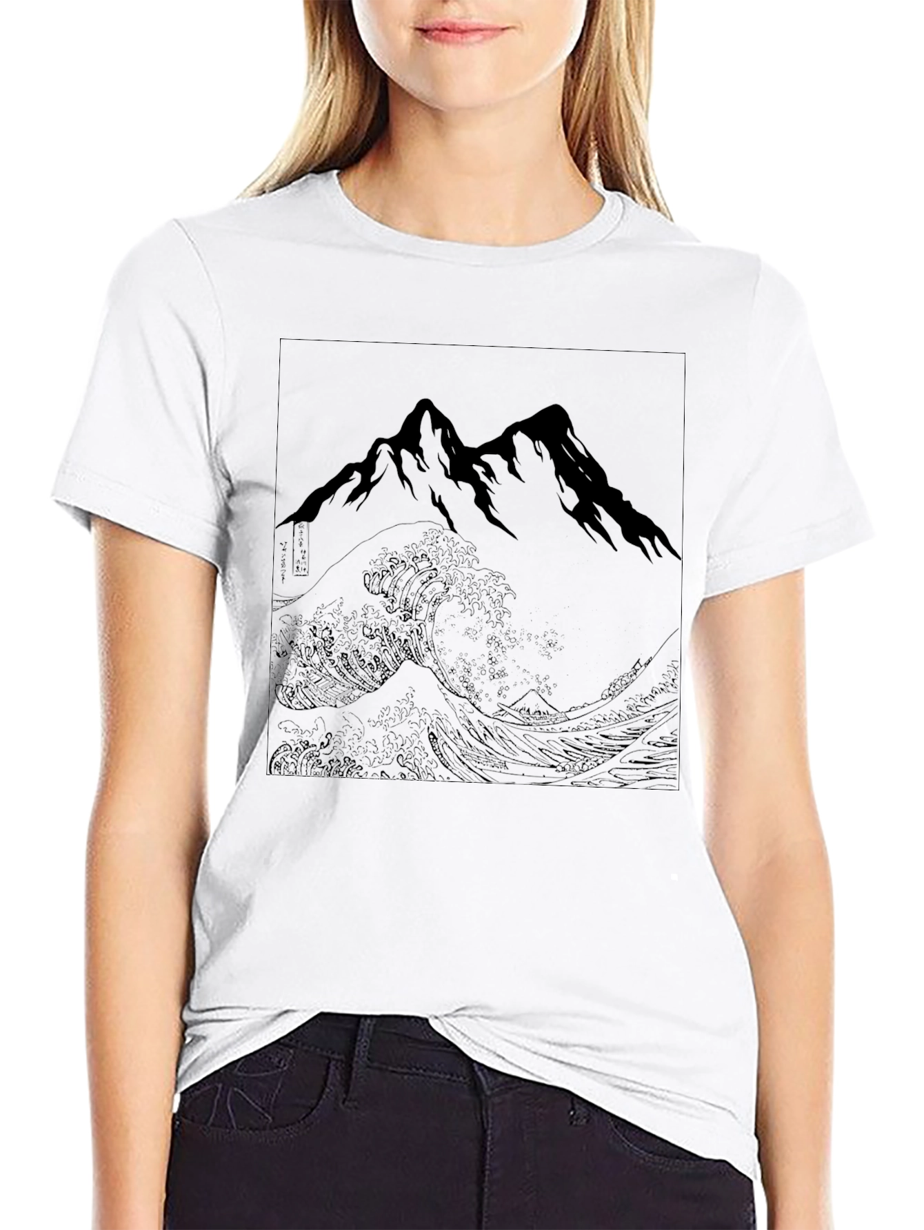Black T-Shirt with Mountain Wave Graphic