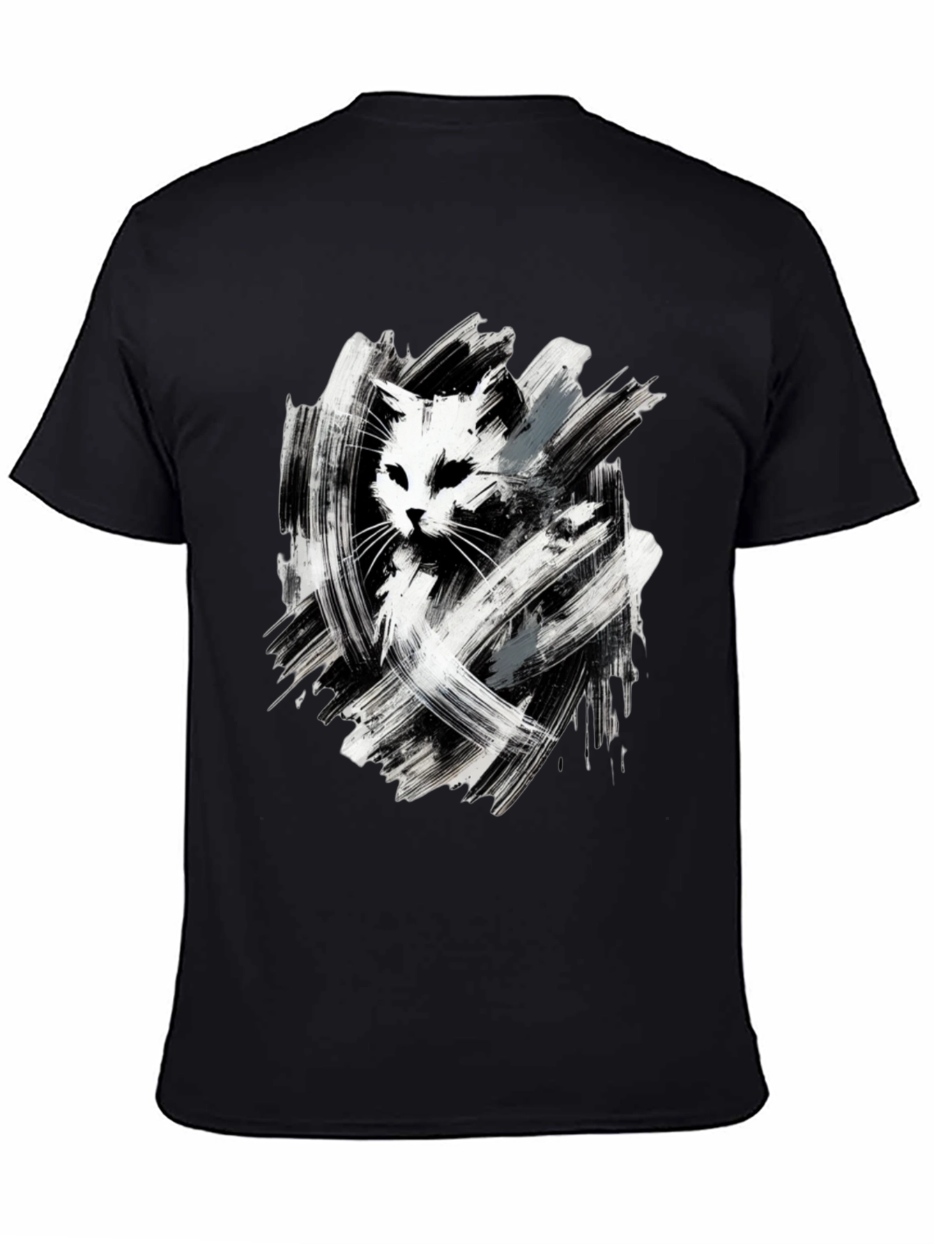 Abstract Cat Graphic Tee - Black Cotton T-Shirt