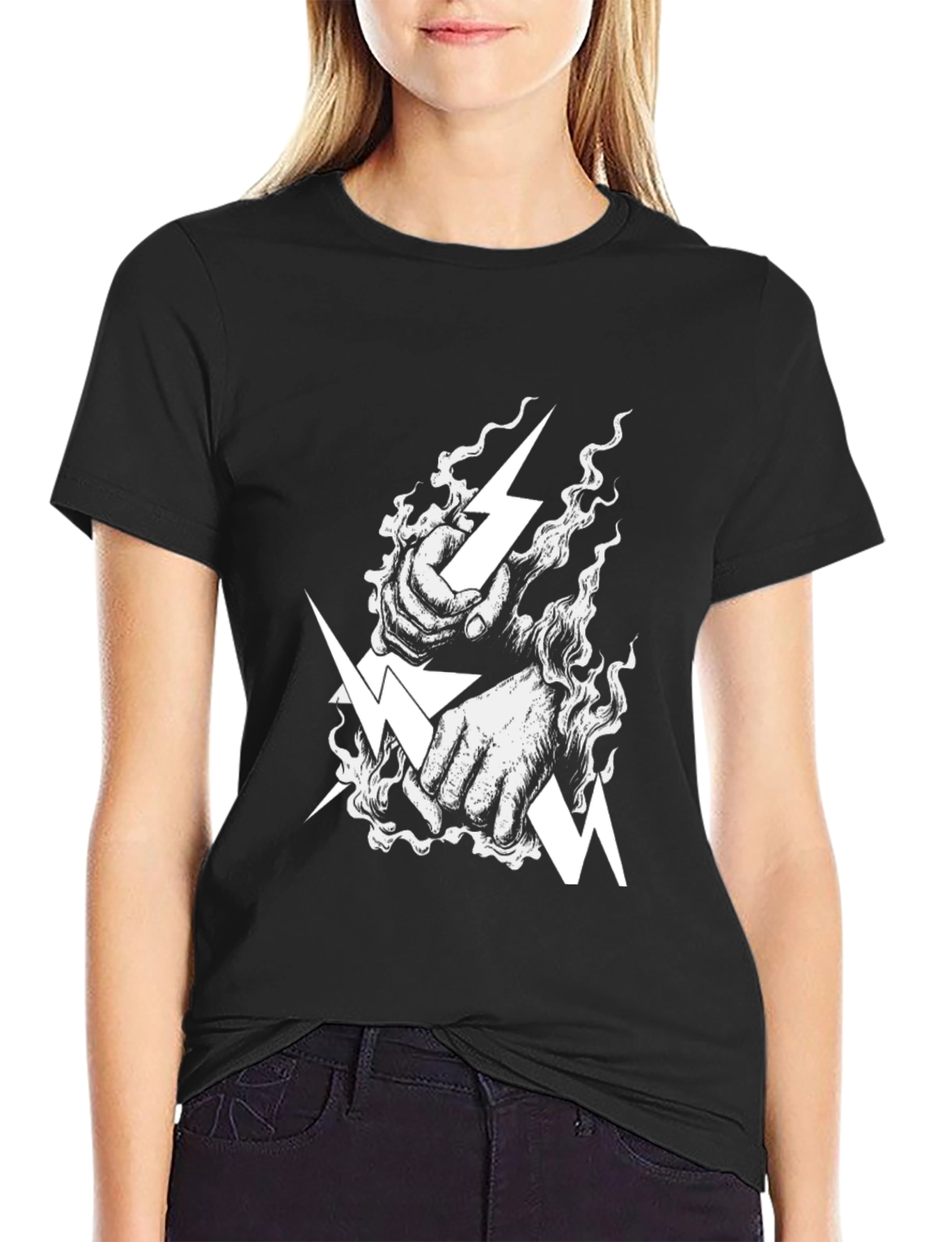 Black T-Shirt with Lightning Bolt Graphic