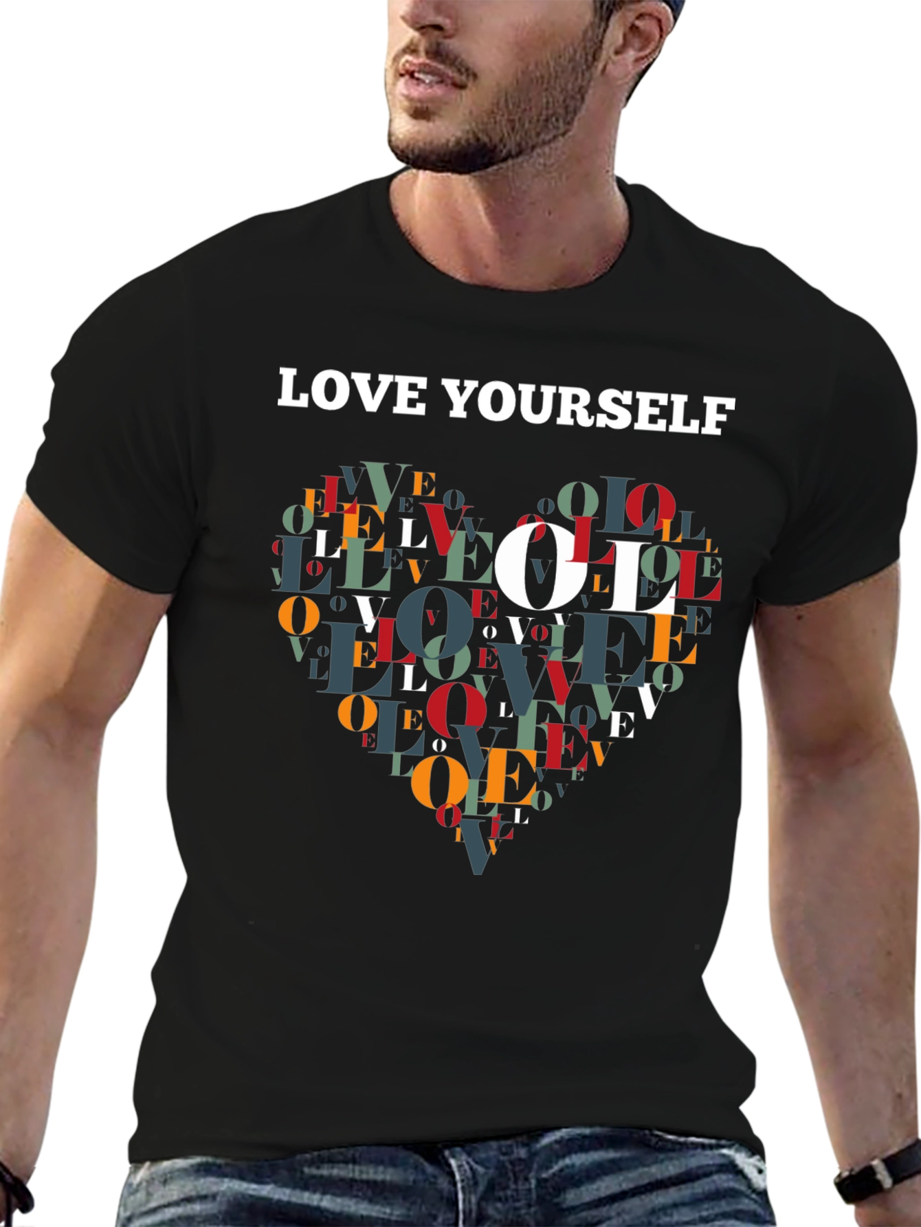 Love Yourself Graphic T-Shirt - Stylish Heart Design