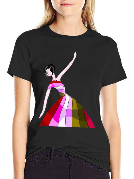 Elegant Woman in Colorful Dress Graphic T-Shirt