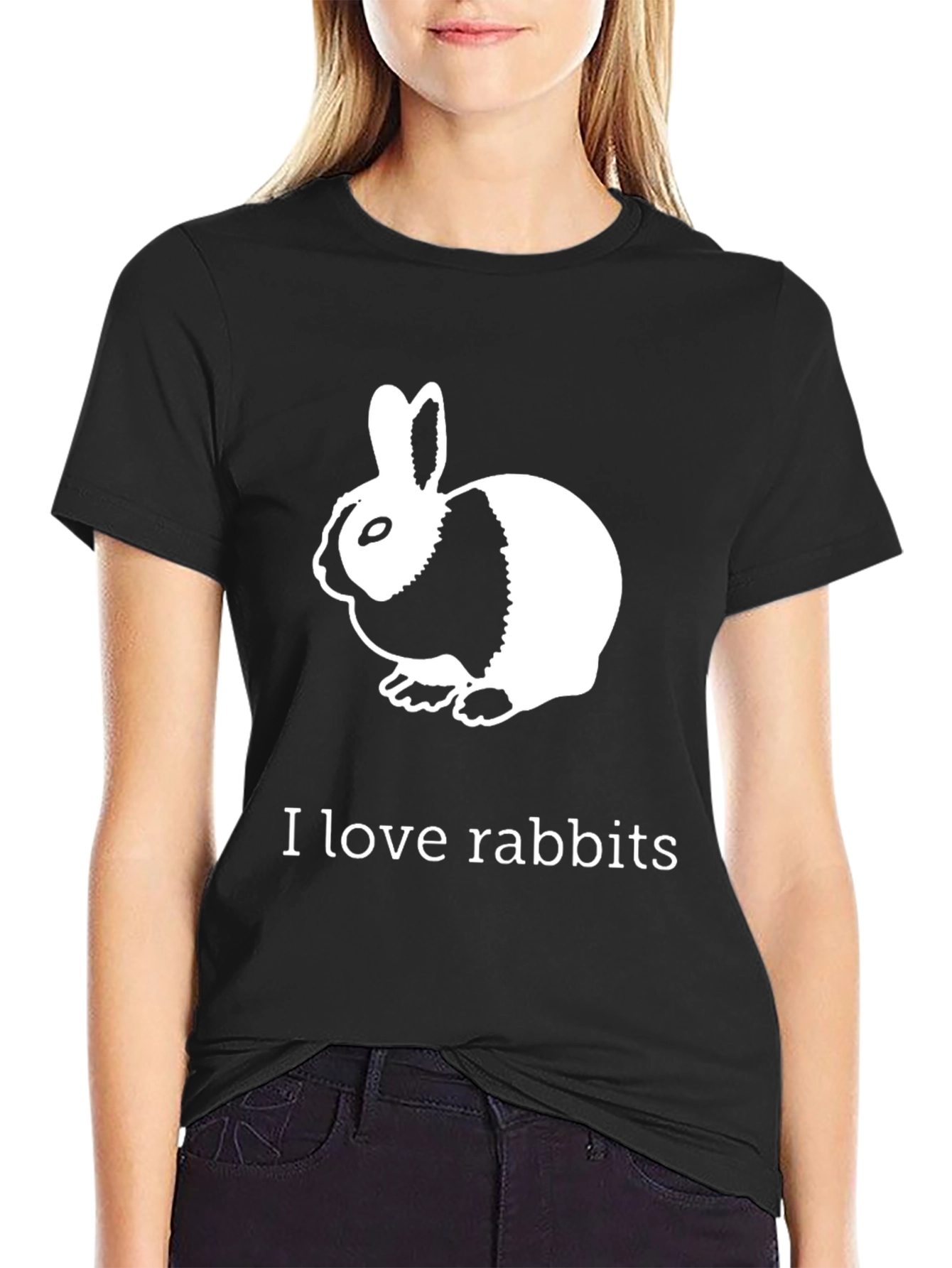 I Love Rabbits Graphic T-Shirt - Black Cotton Tee