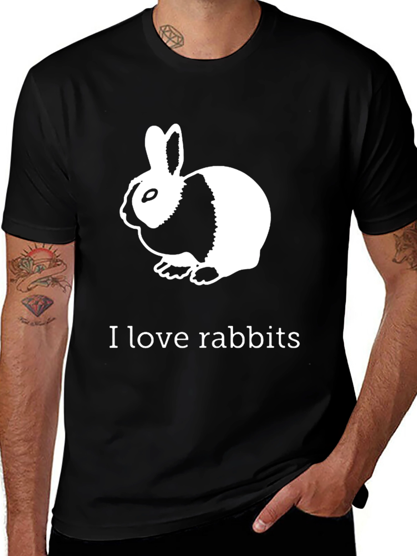 I Love Rabbits Graphic T-Shirt - Black Cotton Tee