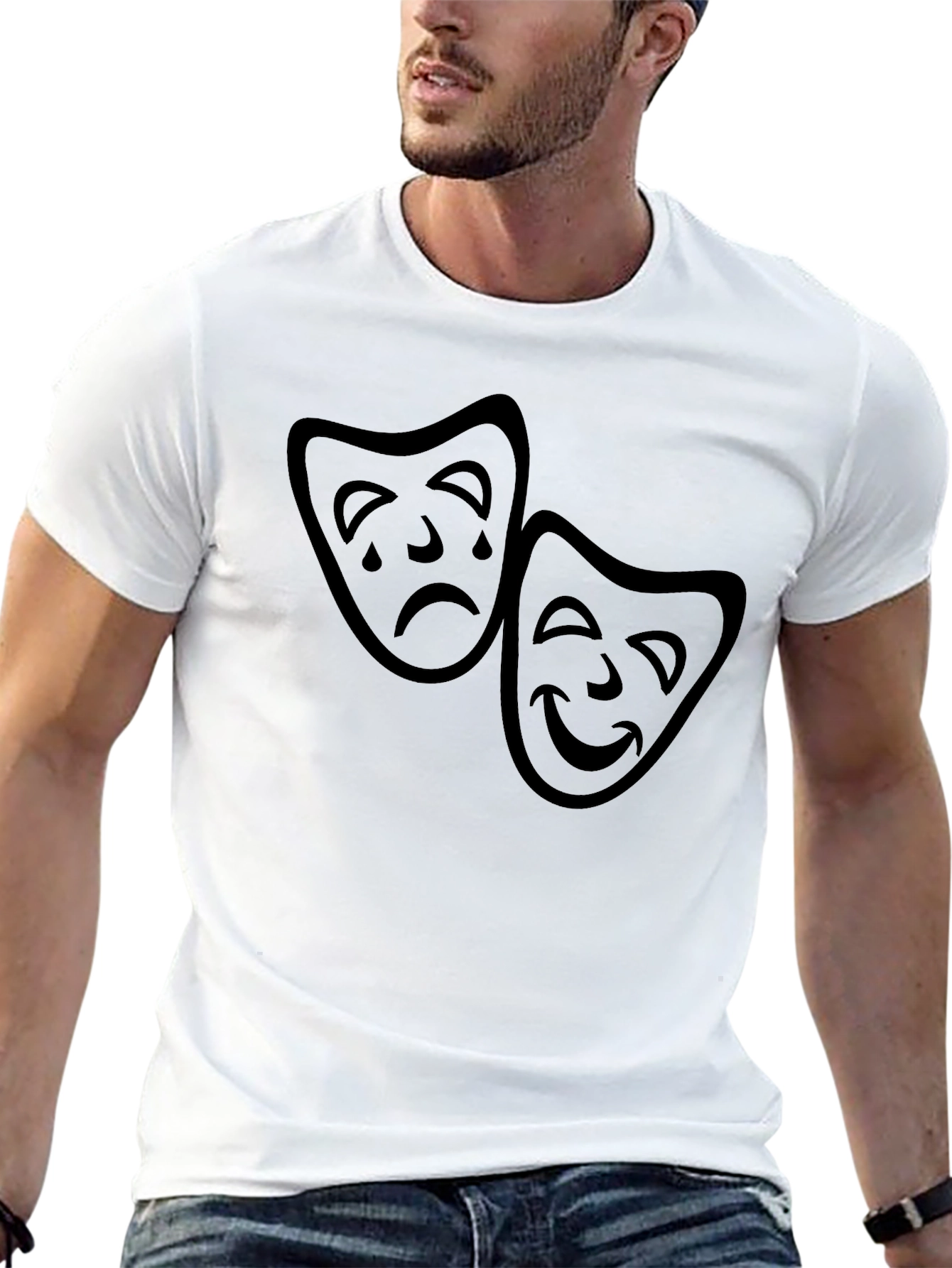 Comedy Tragedy Masks Graphic Tee - Classic Black