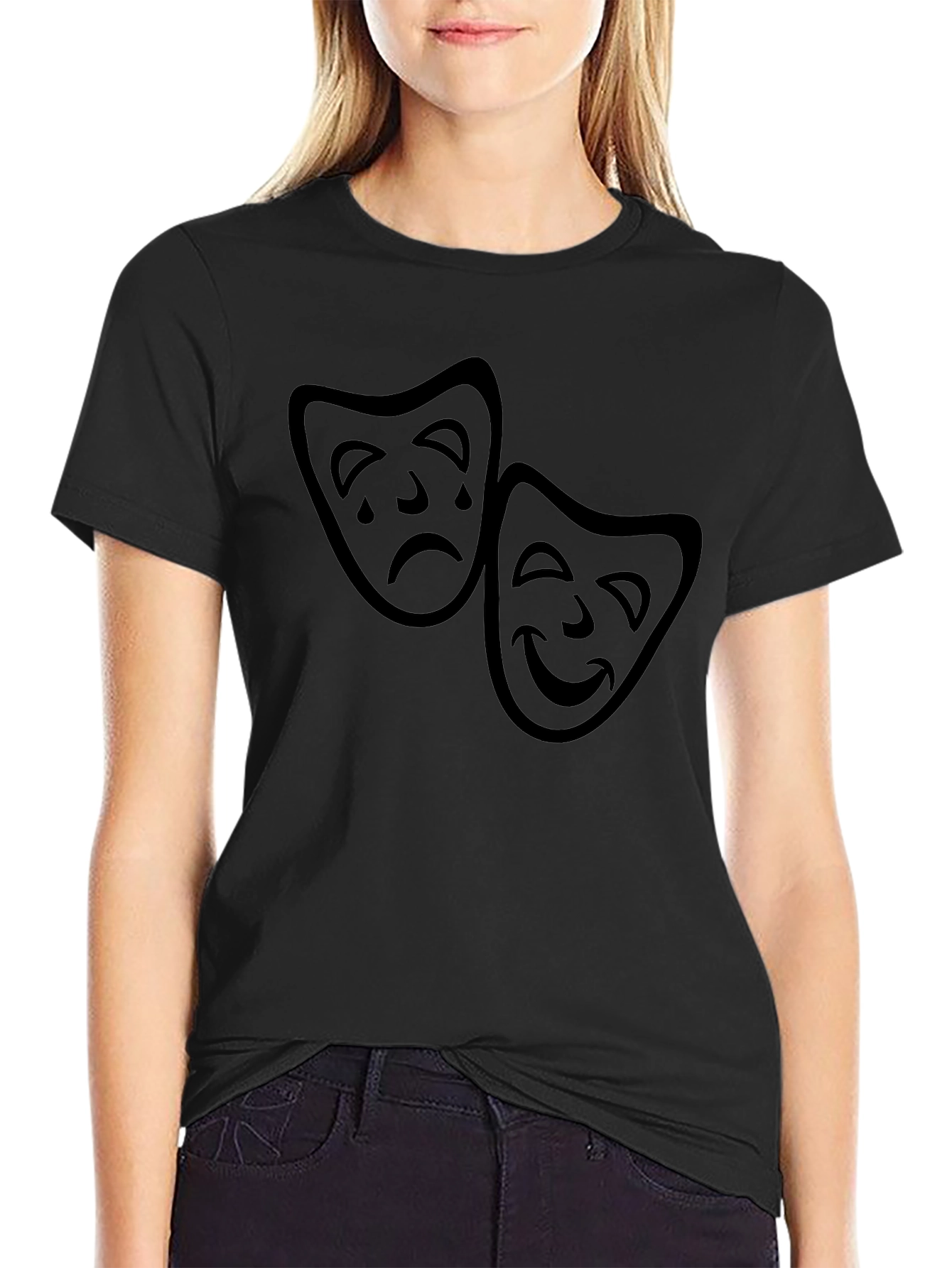 Comedy Tragedy Masks Graphic Tee - Classic Black