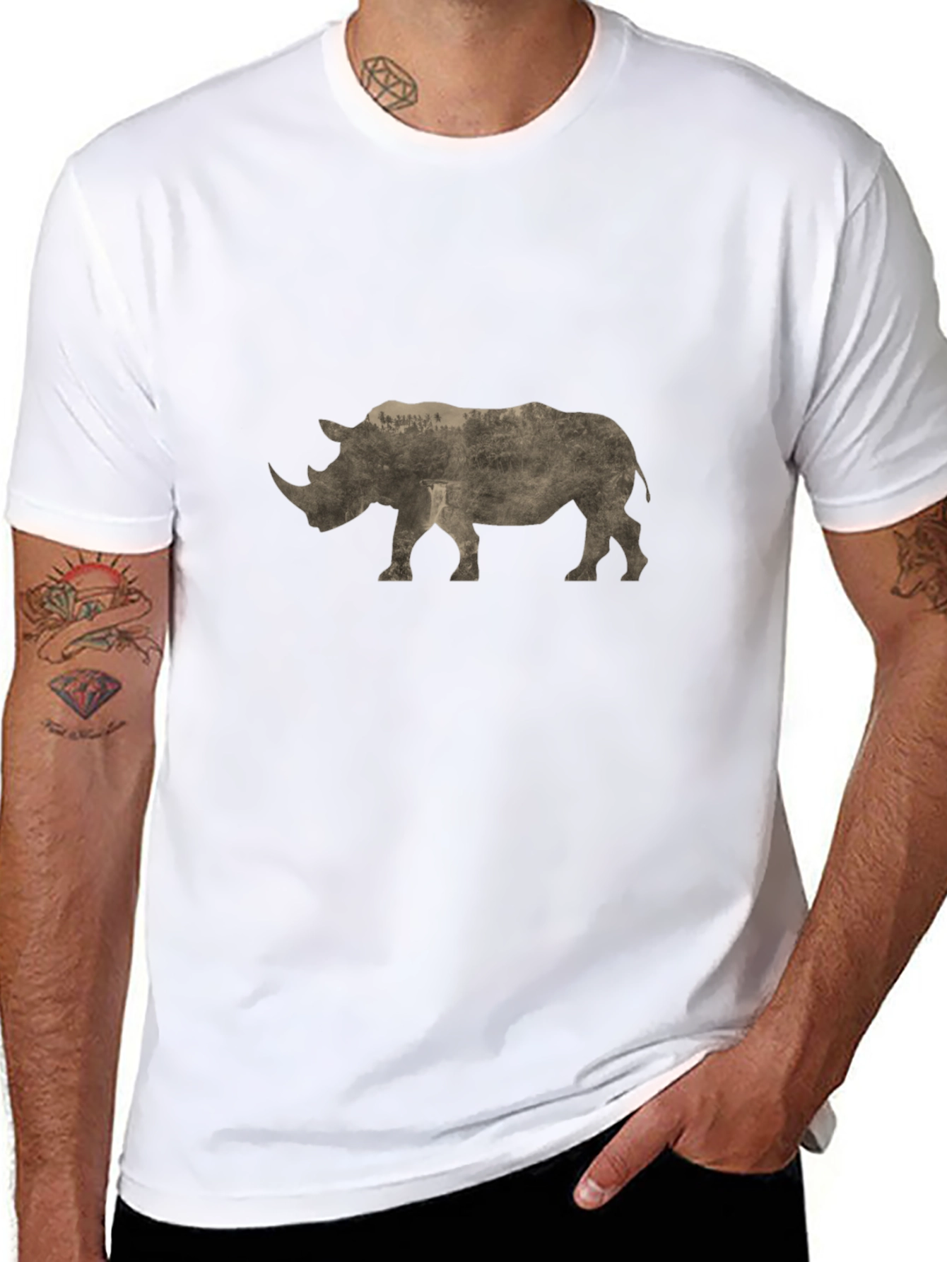 Cool Rhino Graphic Print Black T-Shirt