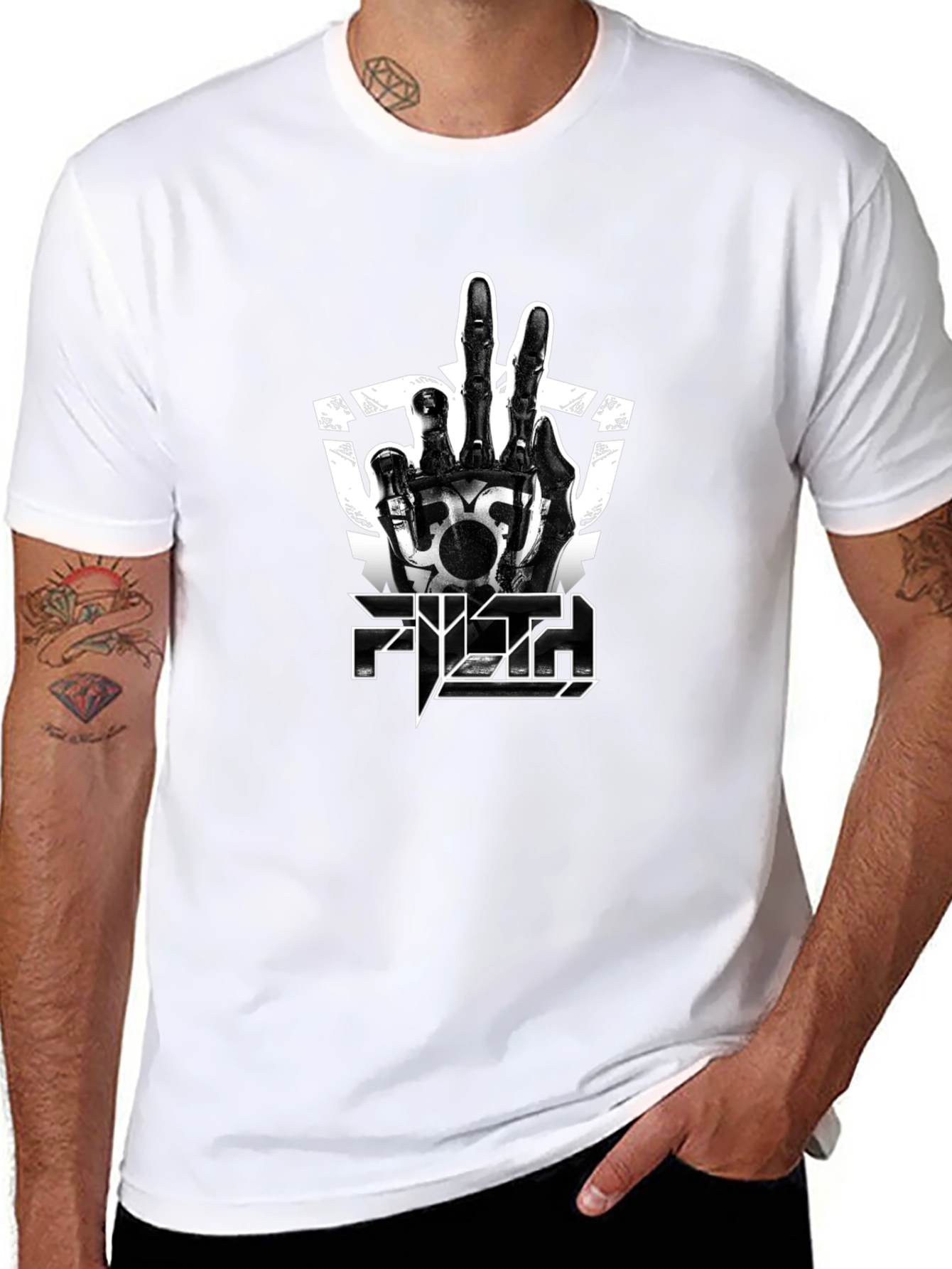 Filth Skeleton Hand Graphic Print Black T-Shirt