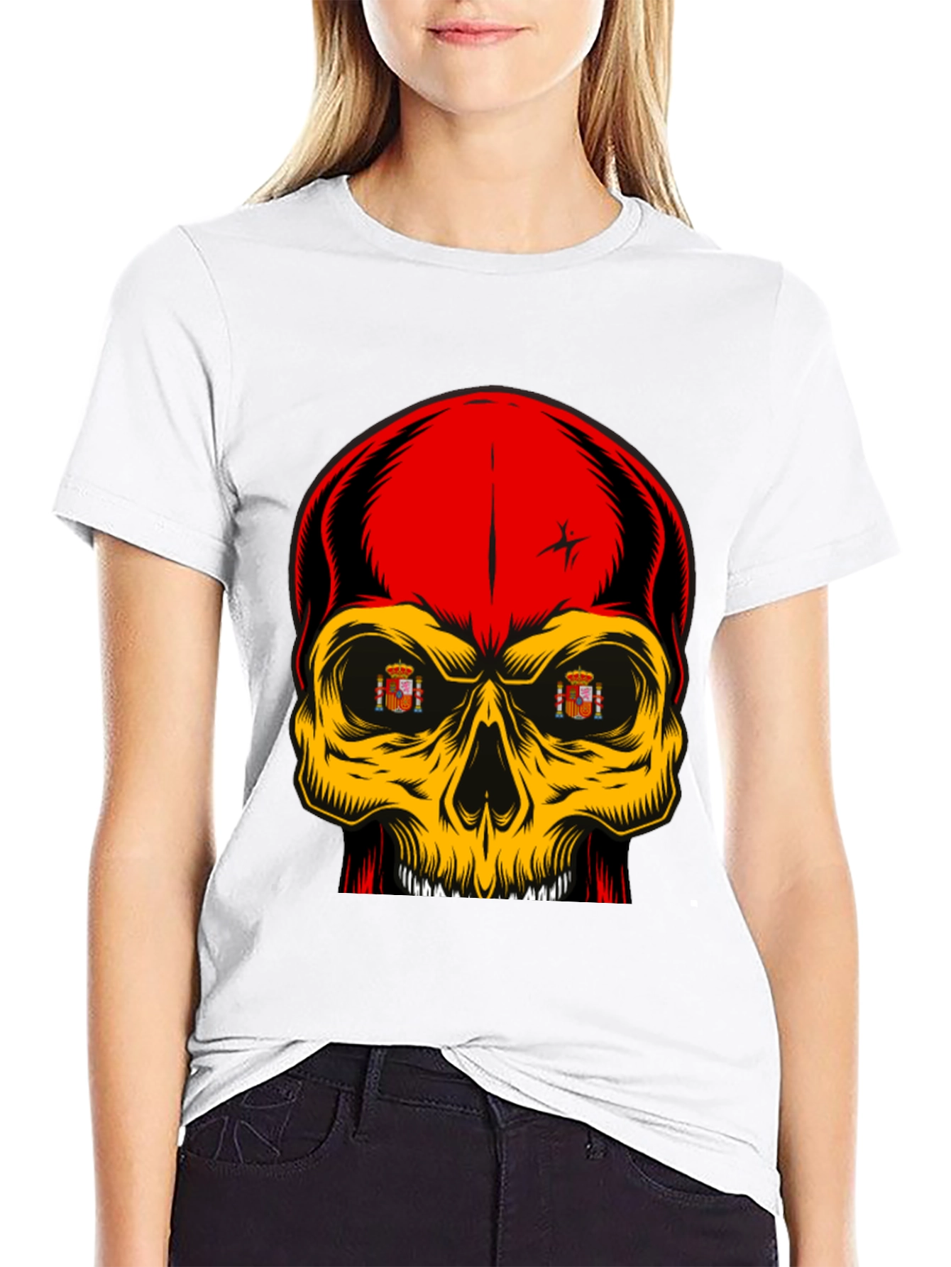 Spanish Flag Skull Graphic T-Shirt