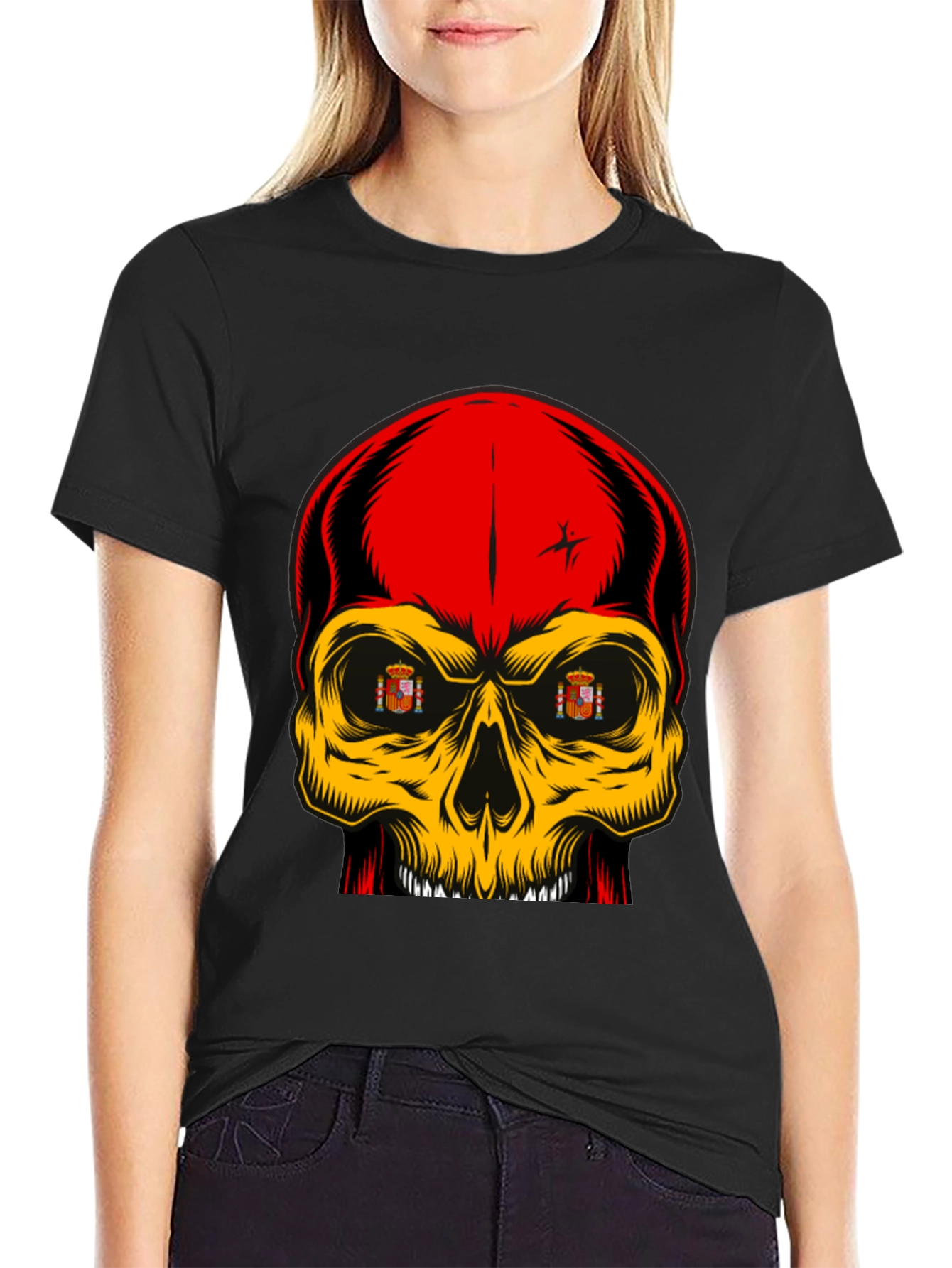 Spanish Flag Skull Graphic T-Shirt