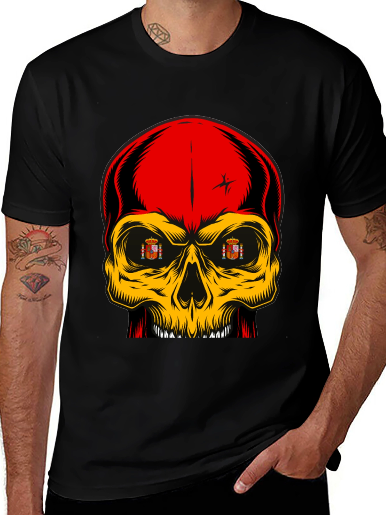 Spanish Flag Skull Graphic T-Shirt