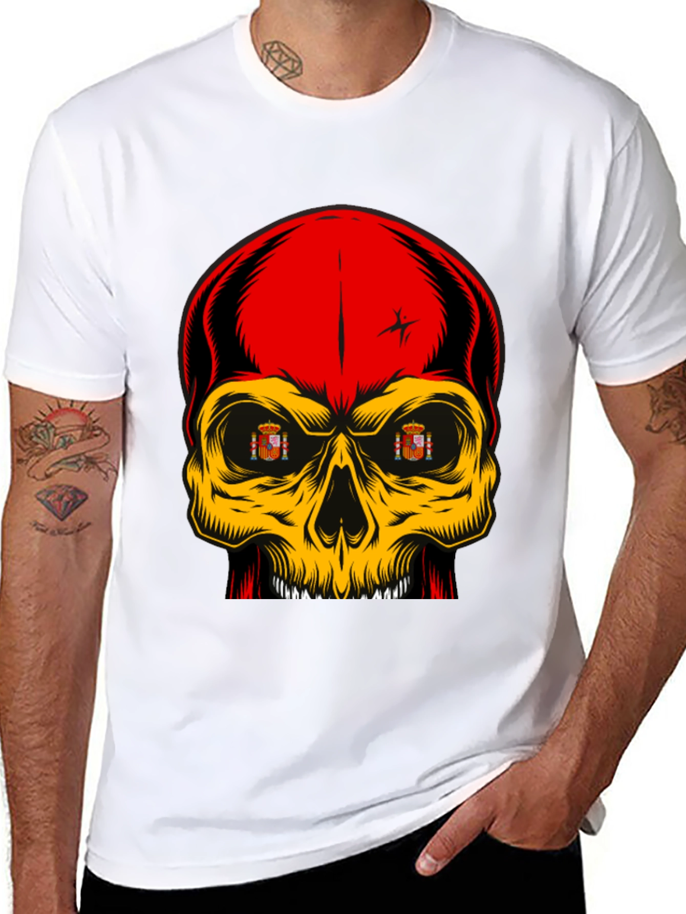 Spanish Flag Skull Graphic T-Shirt