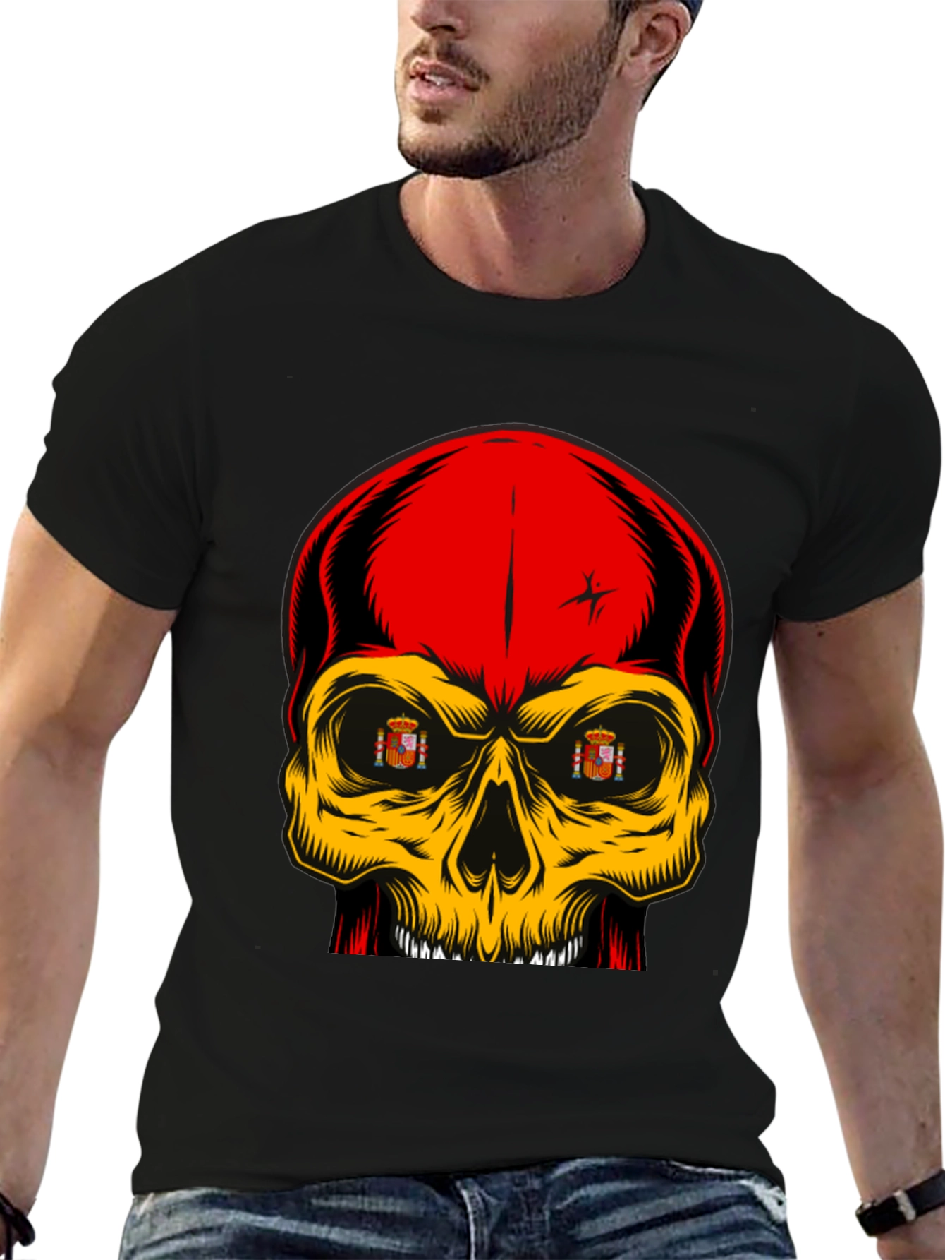 Spanish Flag Skull Graphic T-Shirt