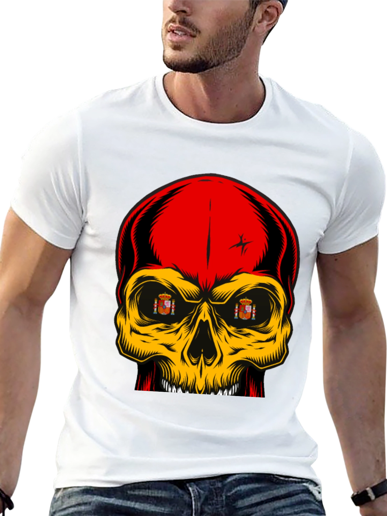 Spanish Flag Skull Graphic T-Shirt