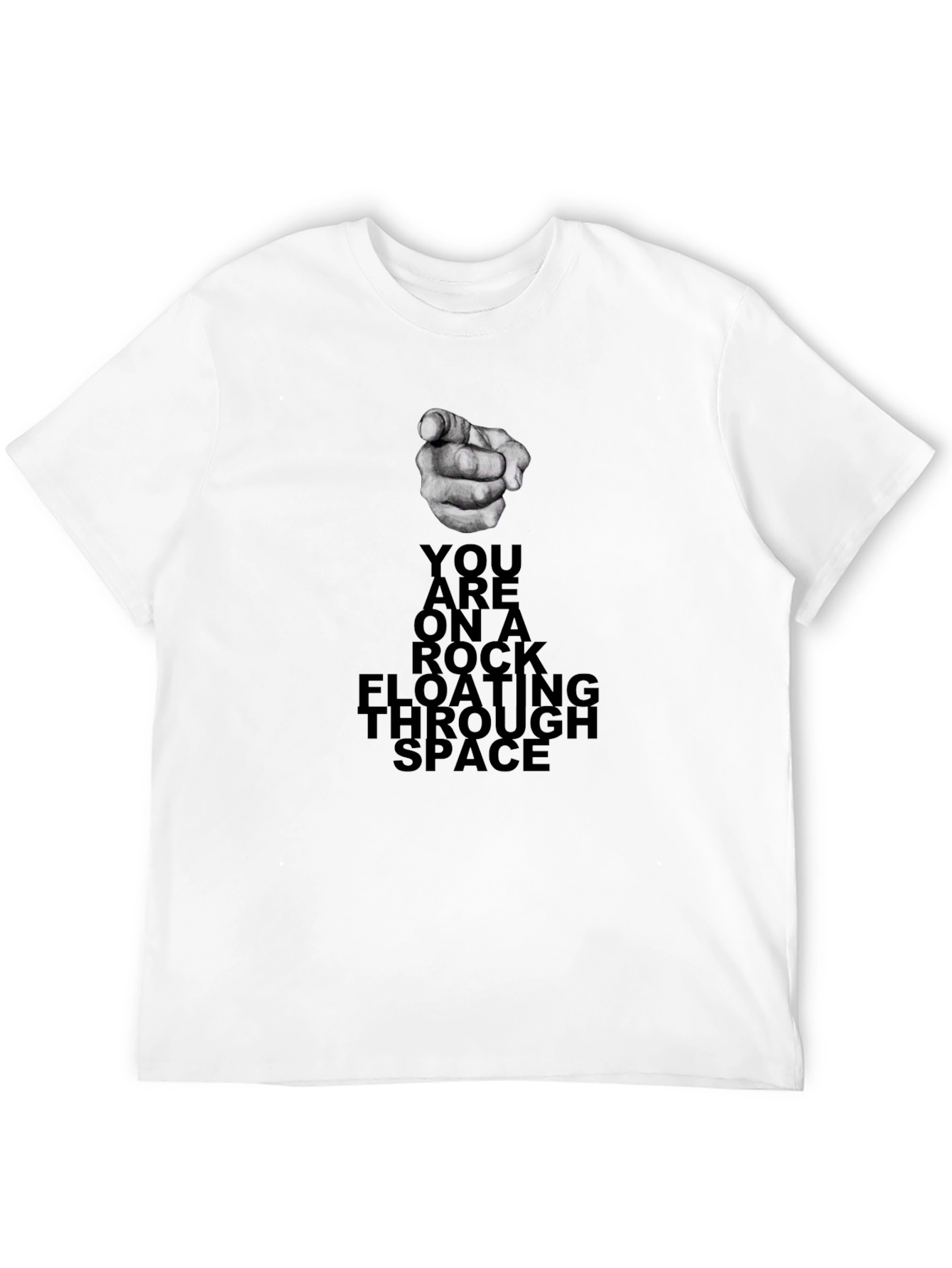 Rock Floating Through Space Black Graphic Tee