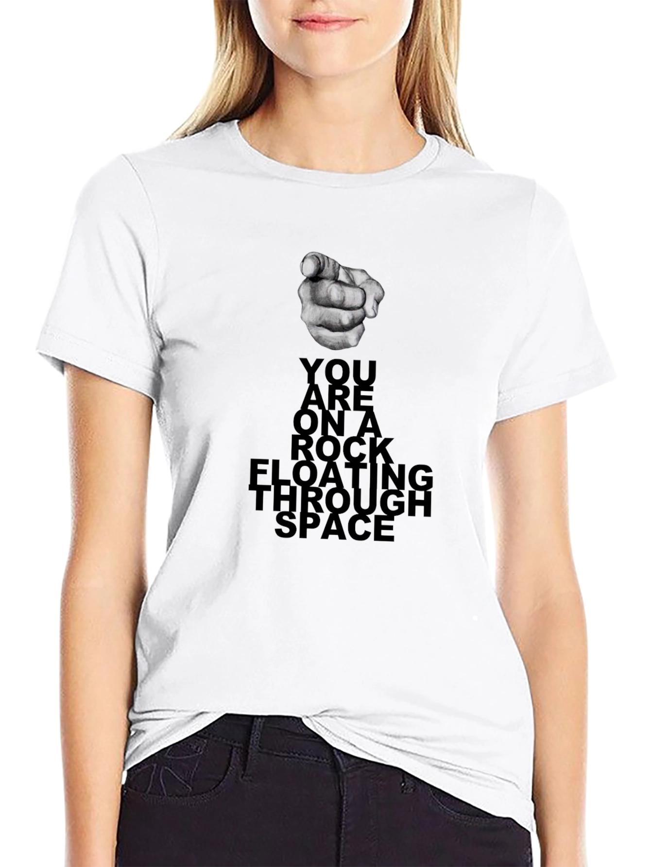 Rock Floating Through Space Black Graphic Tee