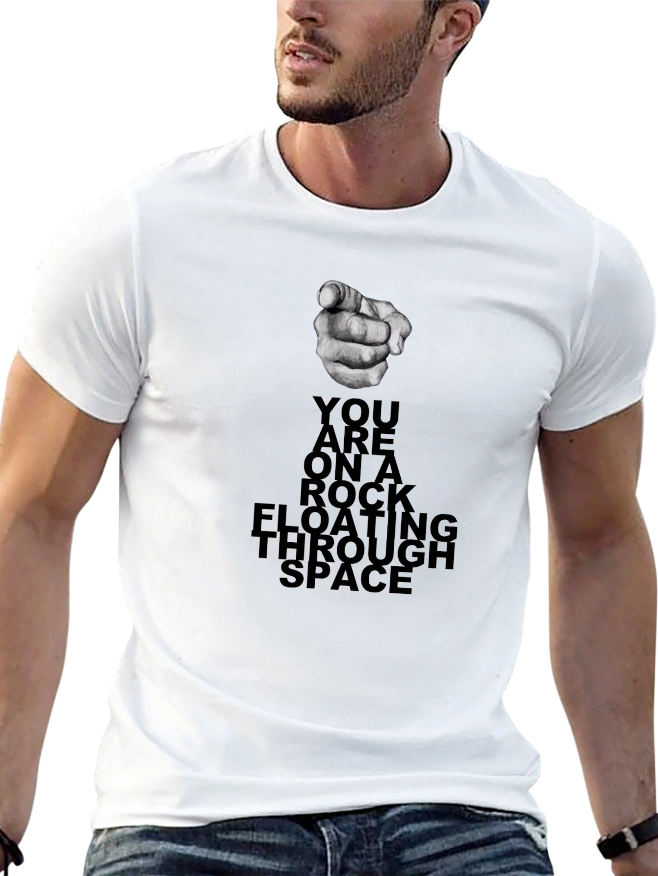 Rock Floating Through Space Black Graphic Tee