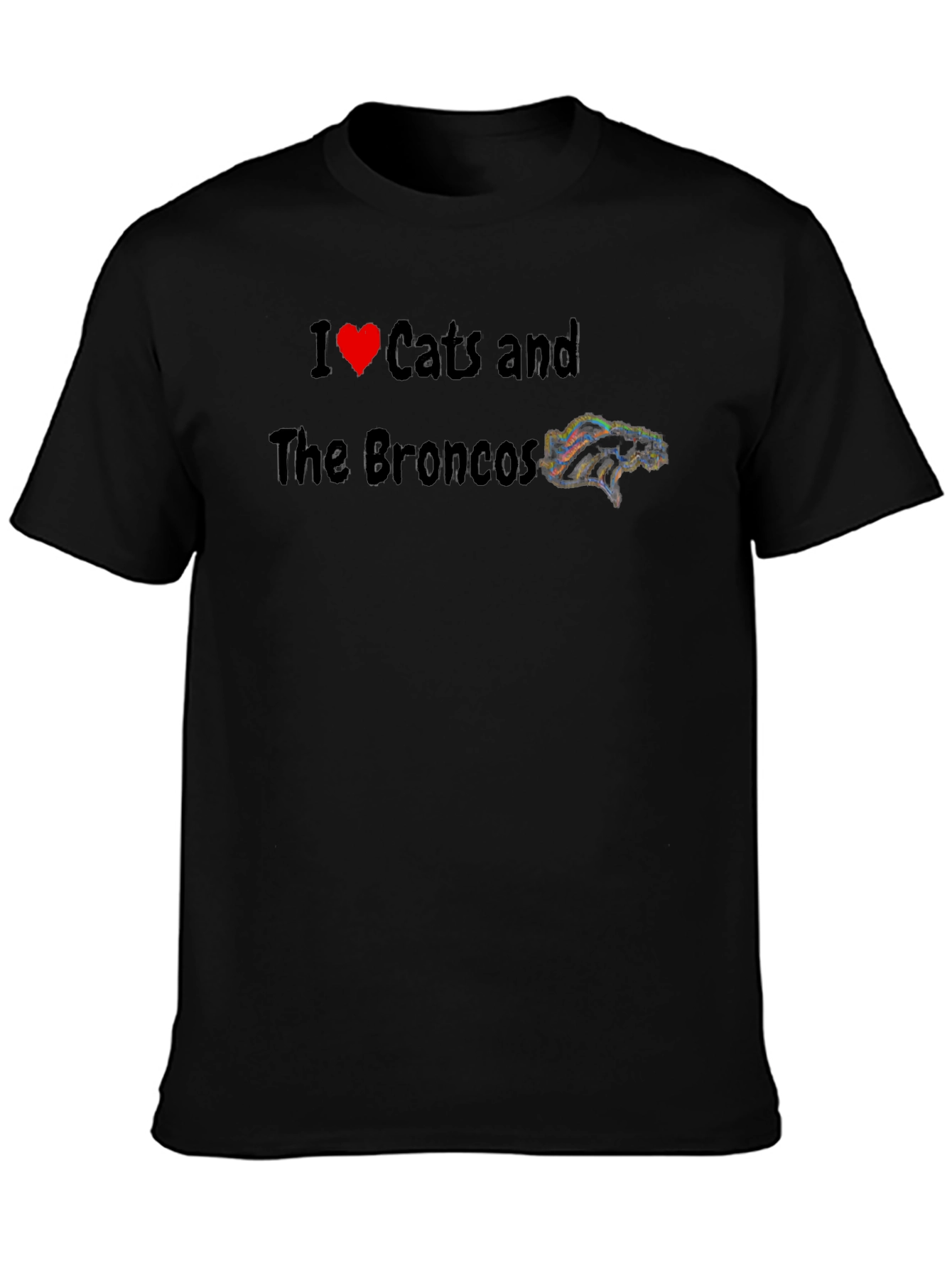 I Love Cats and The Broncos Black T-Shirt