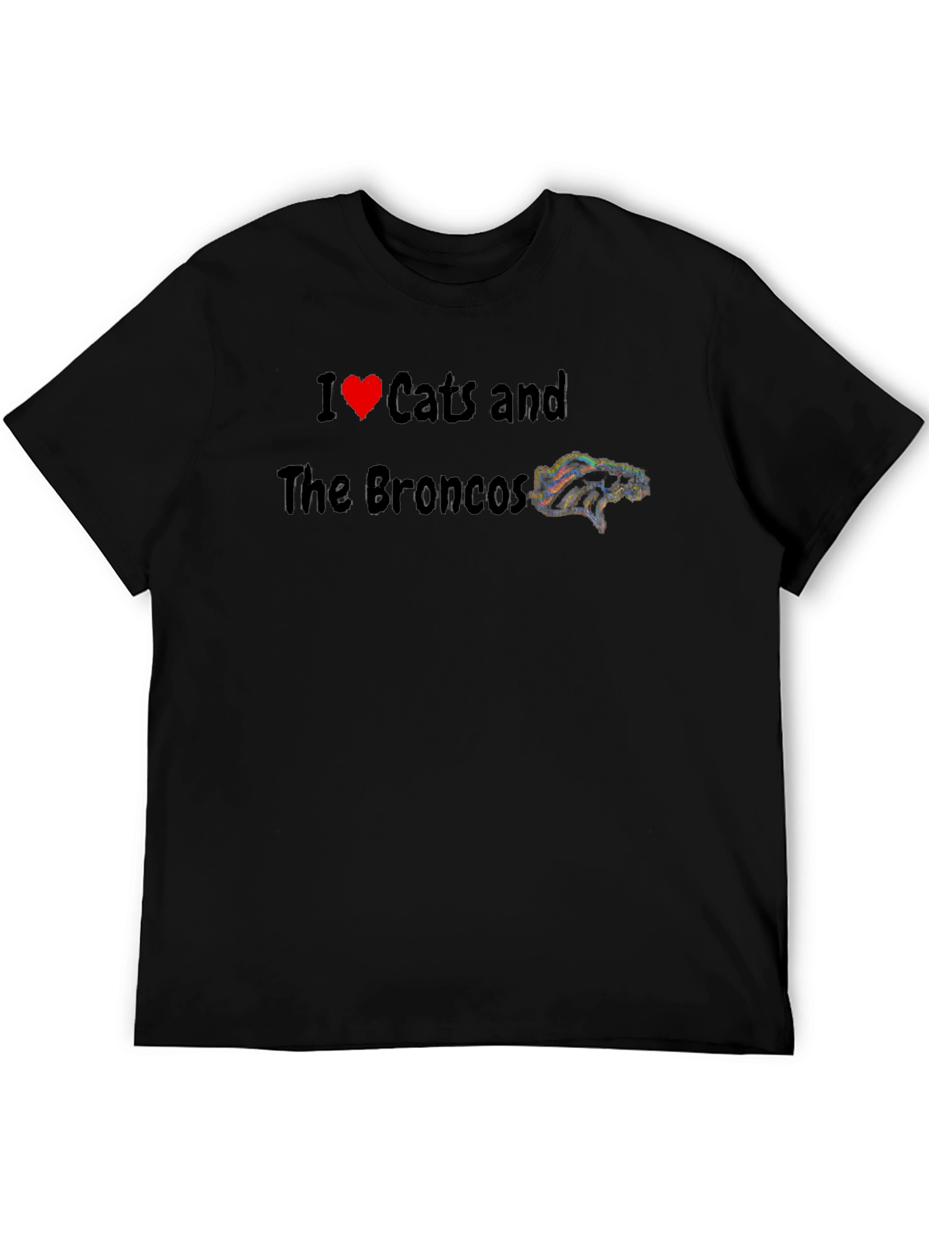 I Love Cats and The Broncos Black T-Shirt