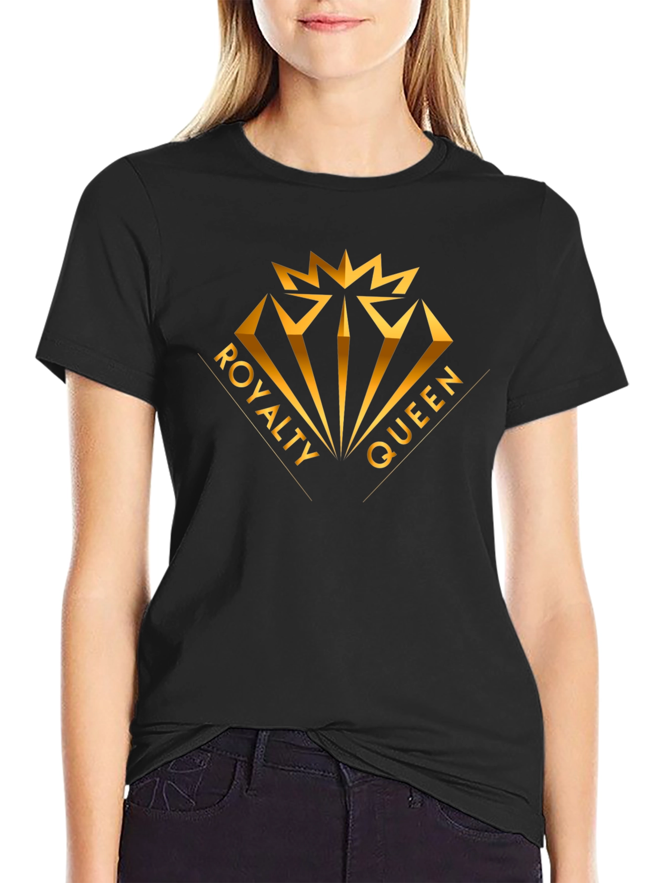 Royalty Queen Graphic Tee - Gold Crown Diamond Design