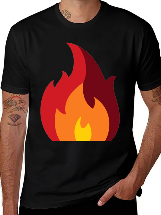 Fiery Graphic Tee - Bold Flame Design Black Cotton T-Shirt