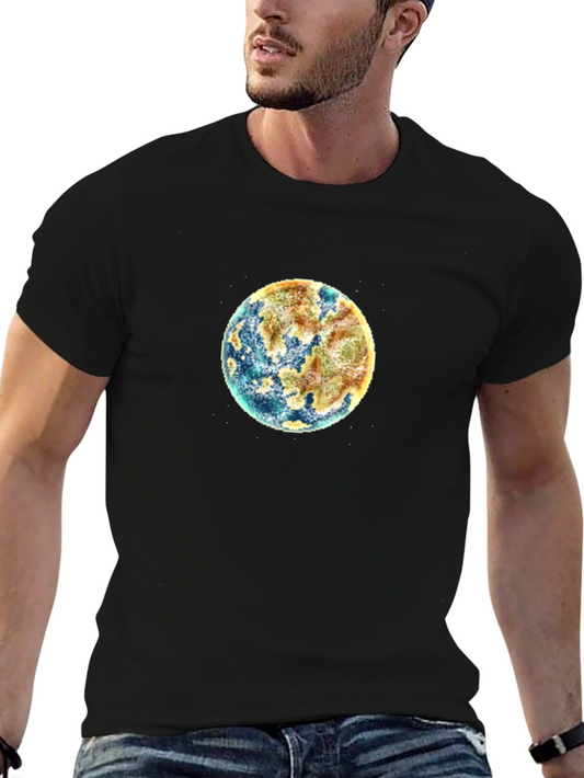 Earth Graphic Black T-Shirt - Pixelated World Design