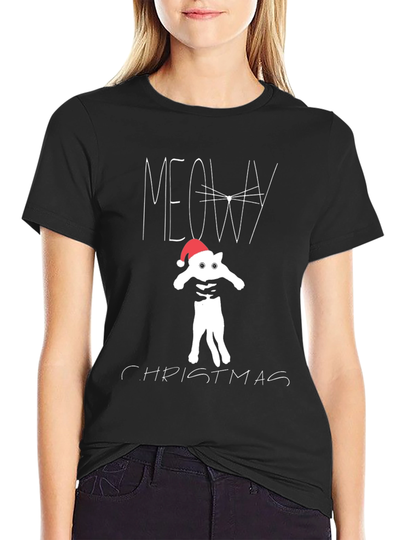 Meowy Christmas Cat T-Shirt - Holiday Festive