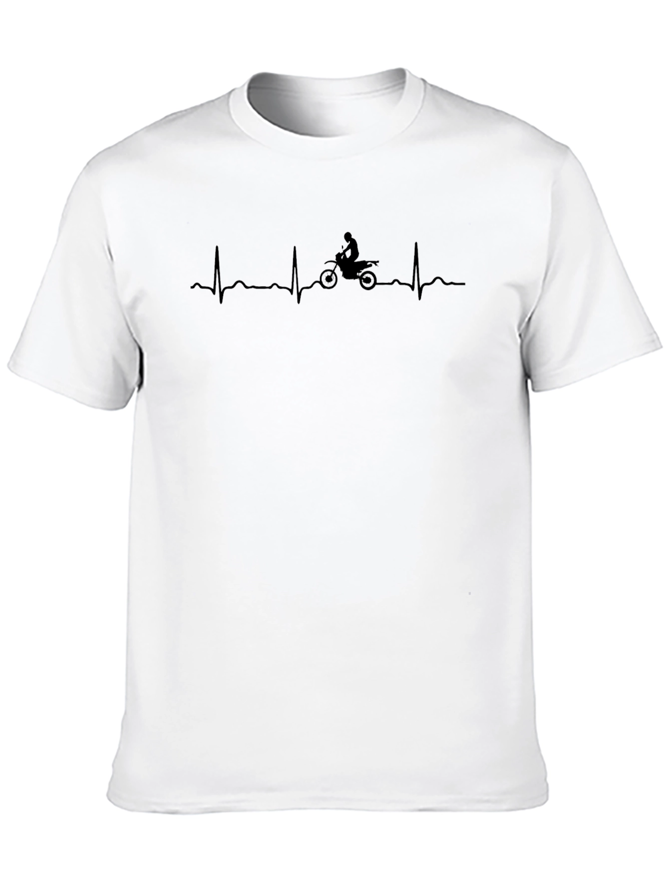 Motorcycle Heartbeat Graphic Tee - Black Cotton T-Shirt