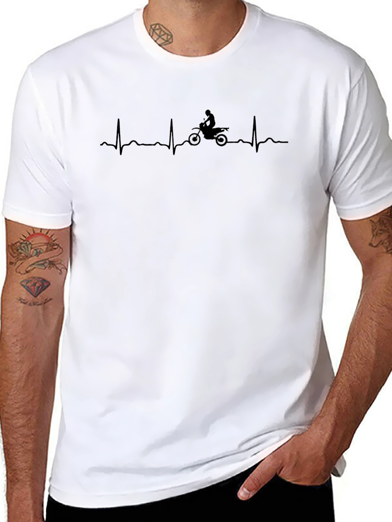 Motorcycle Heartbeat Graphic Tee - Black Cotton T-Shirt