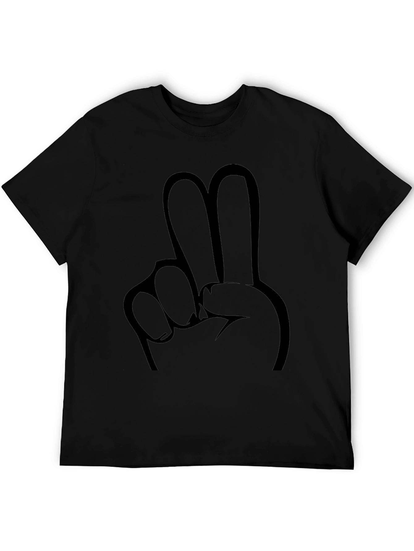 Peace Sign Graphic Tee - Black Cotton Casual Wear