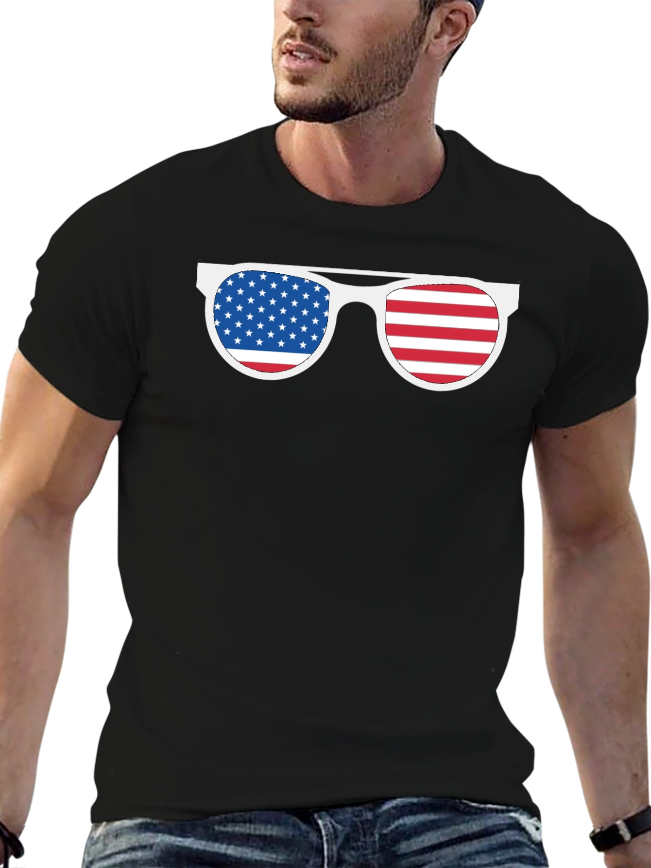 American Flag Sunglasses Graphic T-Shirt