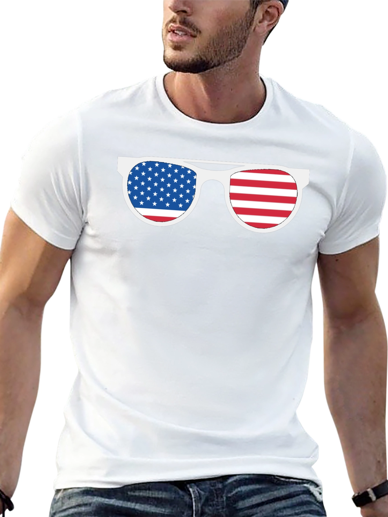 American Flag Sunglasses Graphic T-Shirt