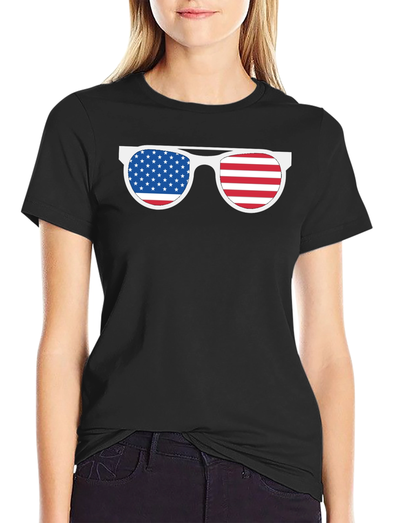 American Flag Sunglasses Graphic T-Shirt
