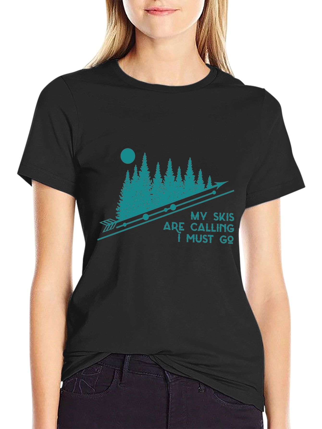 My Skis are Calling Black Graphic T-Shirt