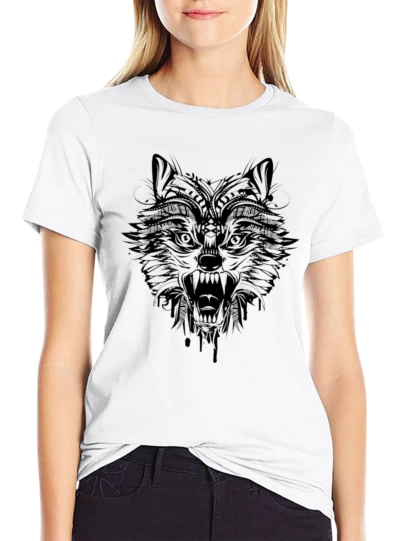 Mens Black Wolf Graphic Tee