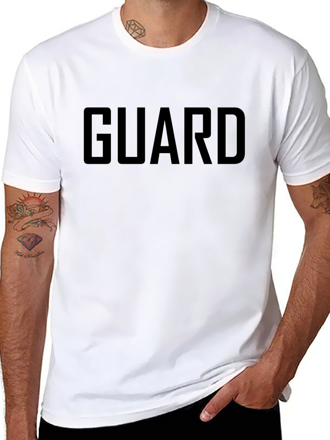GUARD Text Black T-Shirt Casual Style
