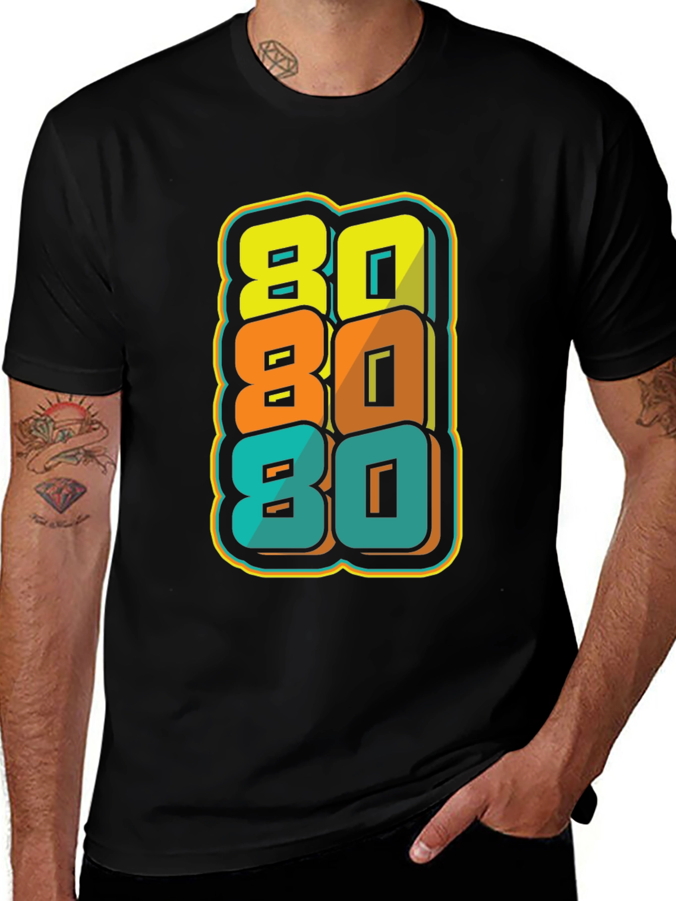 Retro 80s Stacked Graphic Black T-Shirt