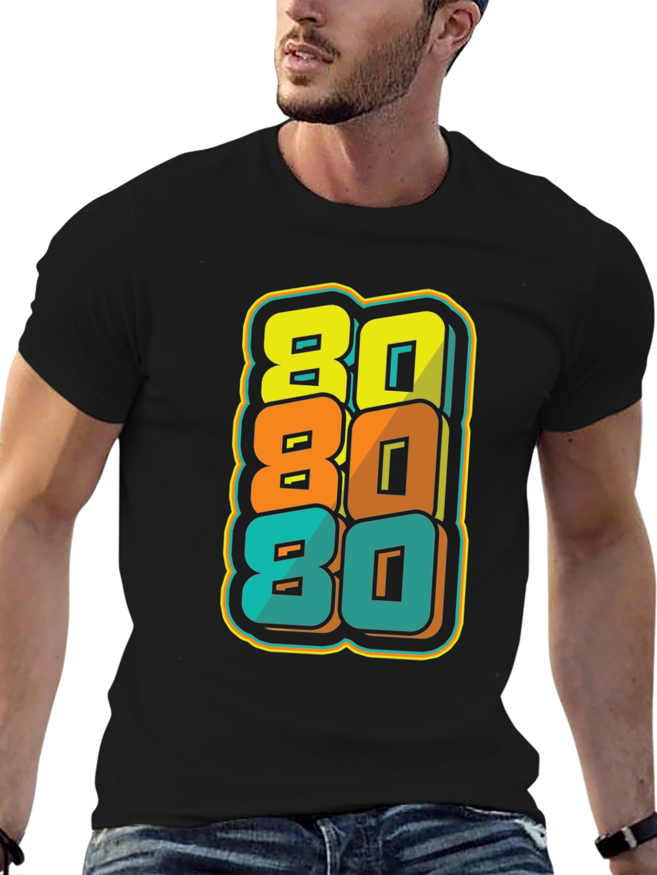 Retro 80s Stacked Graphic Black T-Shirt