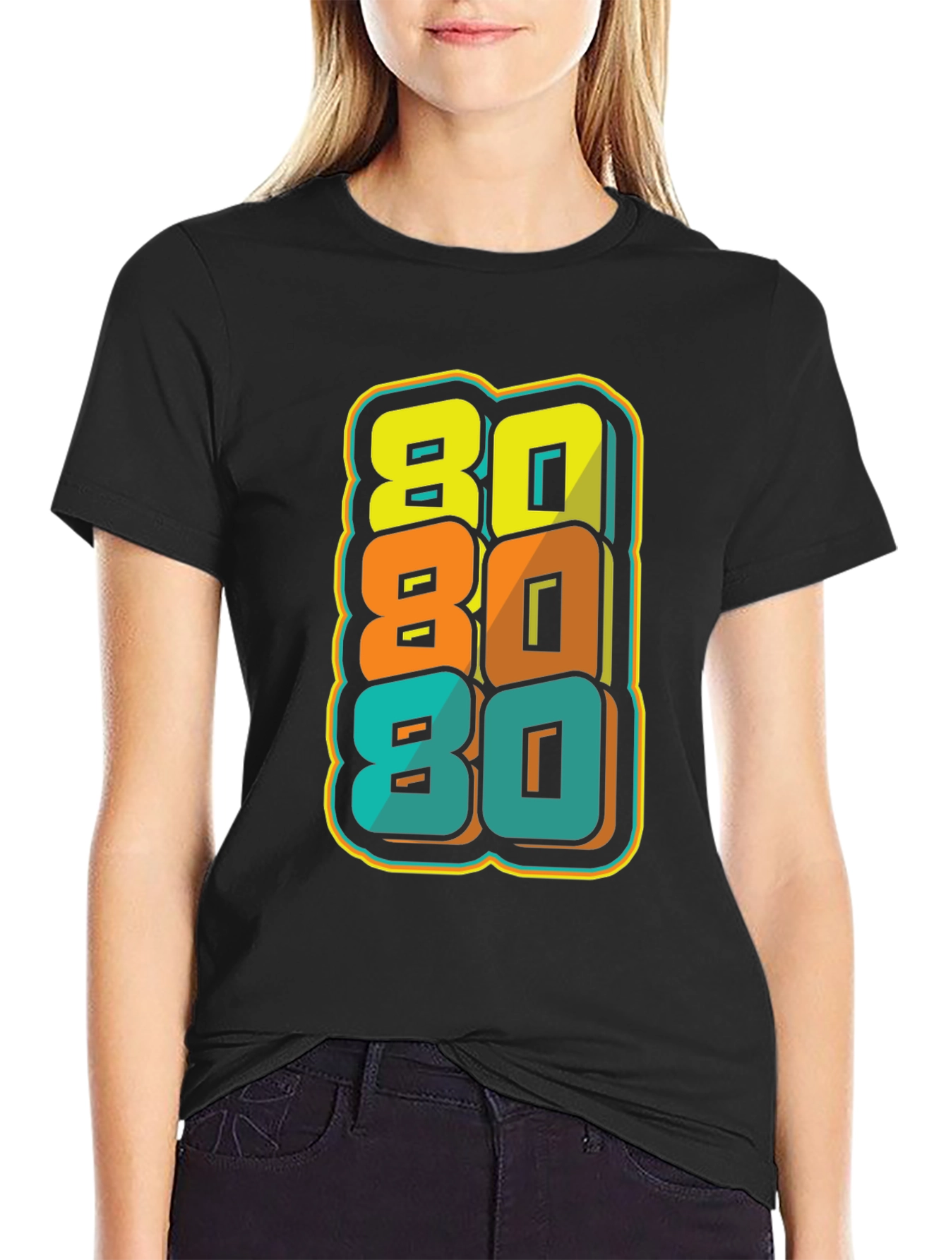 Retro 80s Stacked Graphic Black T-Shirt