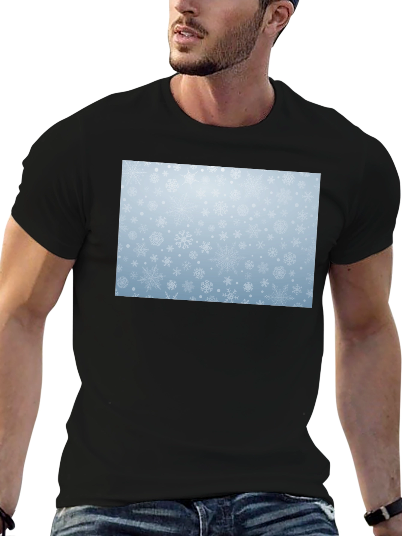 Snowflake Pattern Black T-Shirt